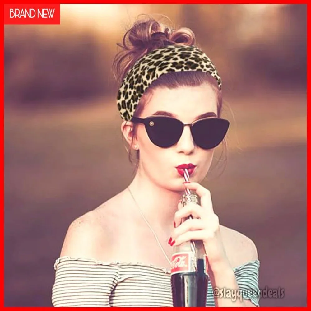 Wide Leopard Print Headbands Set of 2, Soft Cloth Hair Accessories for Women